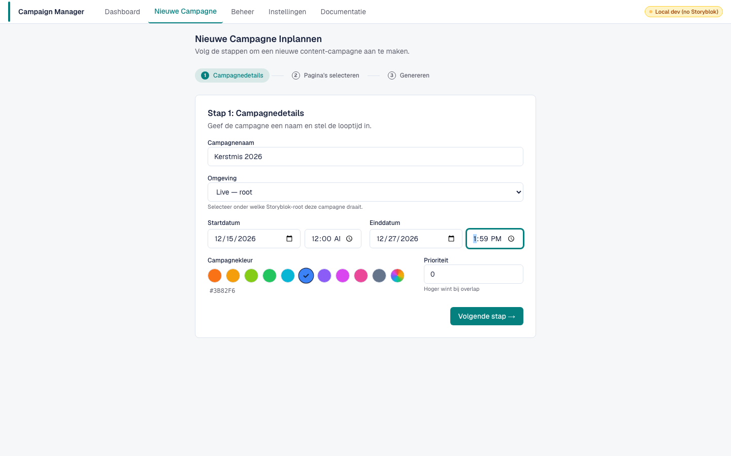 Wizard stap 1: campagnedetails invullen